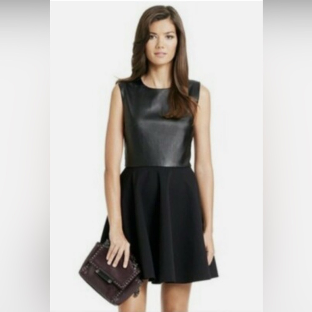 Diane Von Furstenberg Black  Mini Dress with Leather detail in front